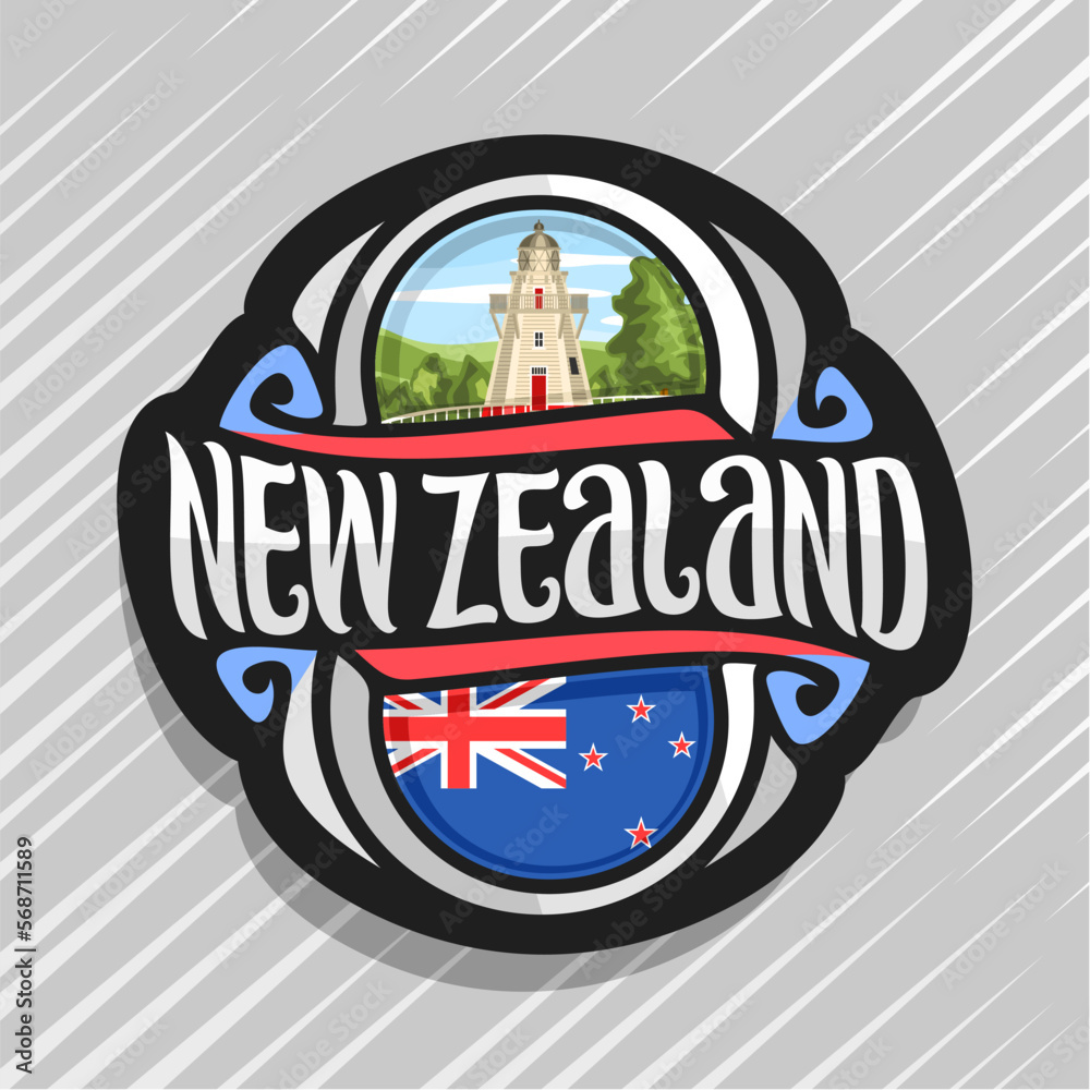 Vector logo for New Zealand country, fridge with new zealandian