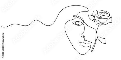 One line of face flower isolated on white background. Hand drawing continuous line minimalism.