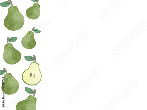 水彩画　かわいい洋梨のイラスト　フレーム背景素材