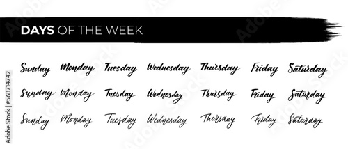 Hand Lettered Days of the Week. Lettering for Calendar, Organizer, Planner