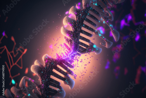 3d illustration of a glowing human dna strand being modified photo