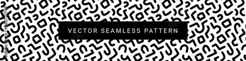 Black and white doodle seamless pattern. Memphis style background for fabric, textile, wrapping, gift box, kids clothes, covers, identity with basic shapes. Geometric texture. Vector illustration.