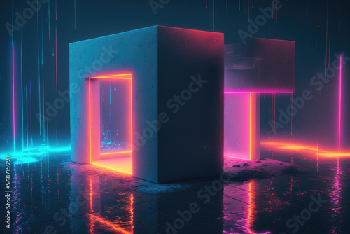 3d illustration of a glowing neon concrete structure