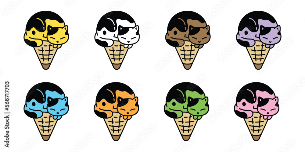 cat vector ice cream cone kitten breed calico icon logo symbol character cartoon doodle illustration design isolated