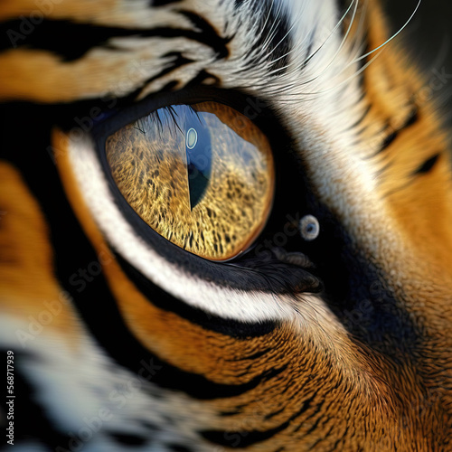 Eye of a tiger close-up macro. Generative AI