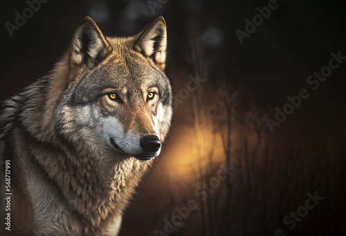 Grey wolf portrait with copy-space  generative AI