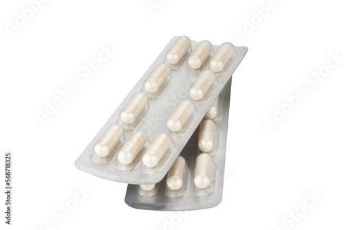 Pills in blister pack isolated on white background