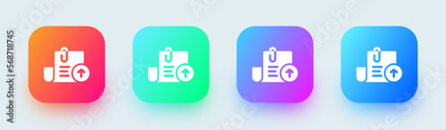 Upload solid icon in square gradient colors. Cloud file signs vector illustration.