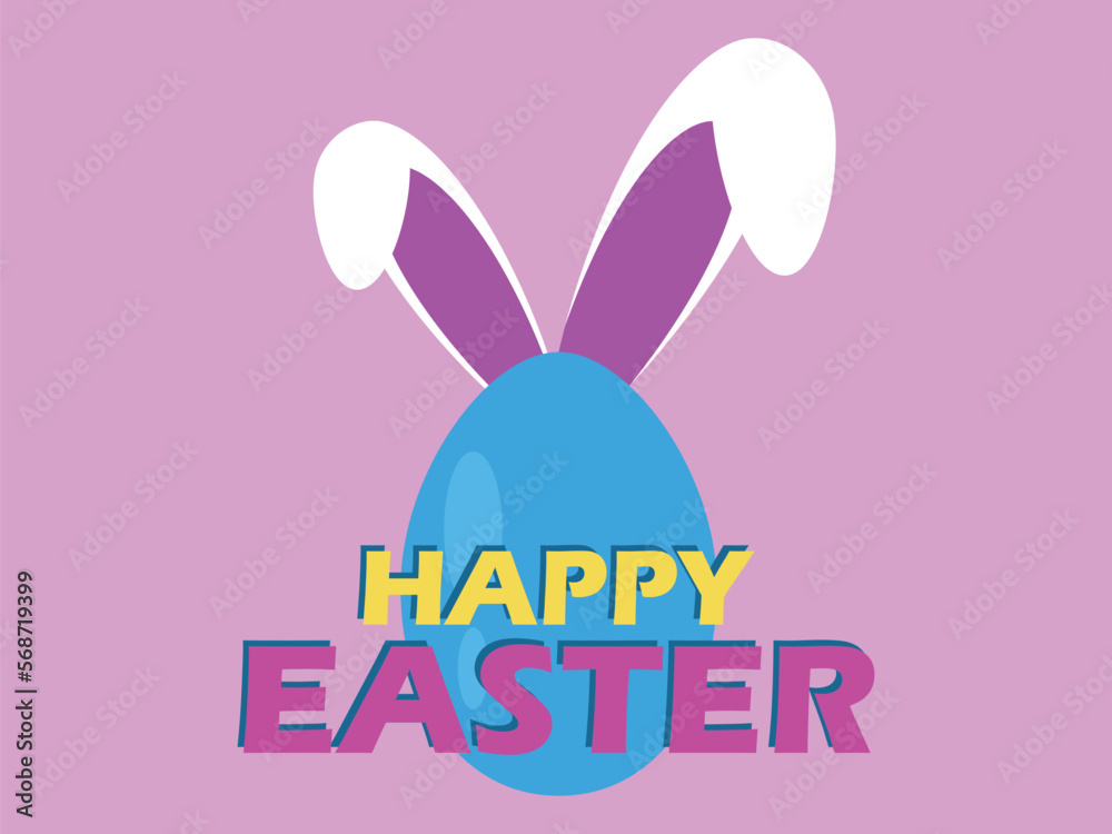 Happy Easter. Painted egg with bunny ears on a pink background. Design for greeting card, banners and posters. Vector illustration Happy Easter. Painted egg with bunny ears on a pink background. Design for greeting card, banners and posters. Vector illustration