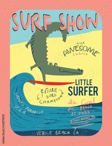 Photography Vector illustration on the theme of surf and surfing in california Vintage design