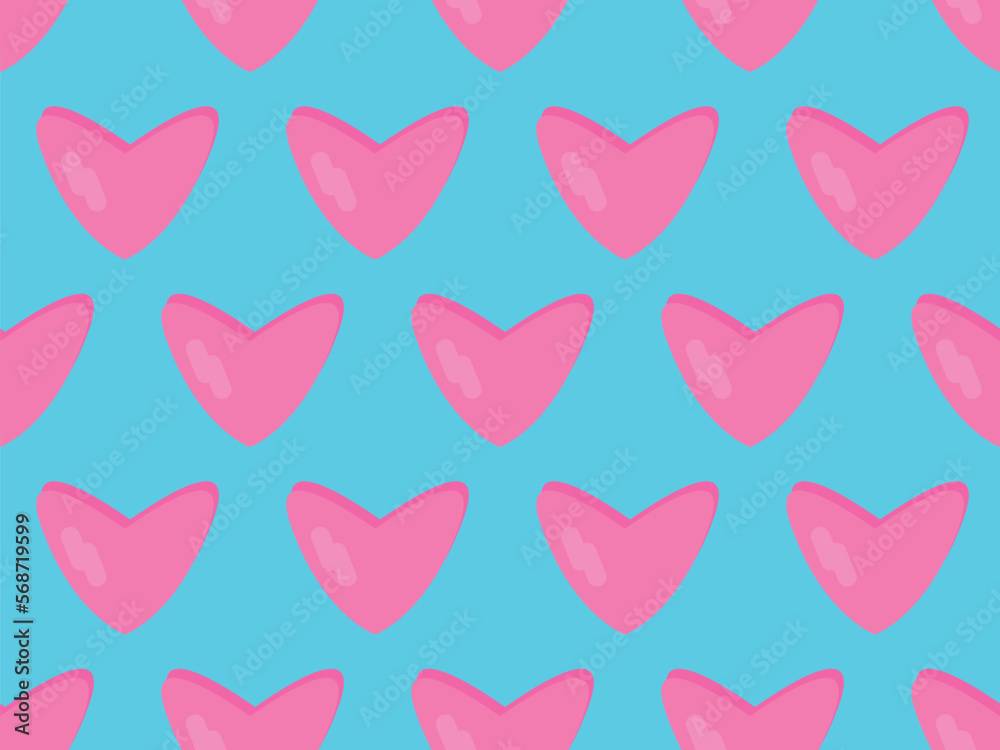 Seamless pattern with pink hearts on a blue background. Valentine's Day. Design for printing on paper, promotional materials and fabric. Vector illustration