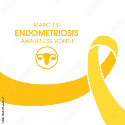March is Endometriosis Awareness Month vector. Human uterus with yellow awareness ribbon vector illustration. Female reproductive health icon. Important day