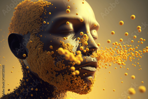 3d illustration of a human breathing in pollen photo