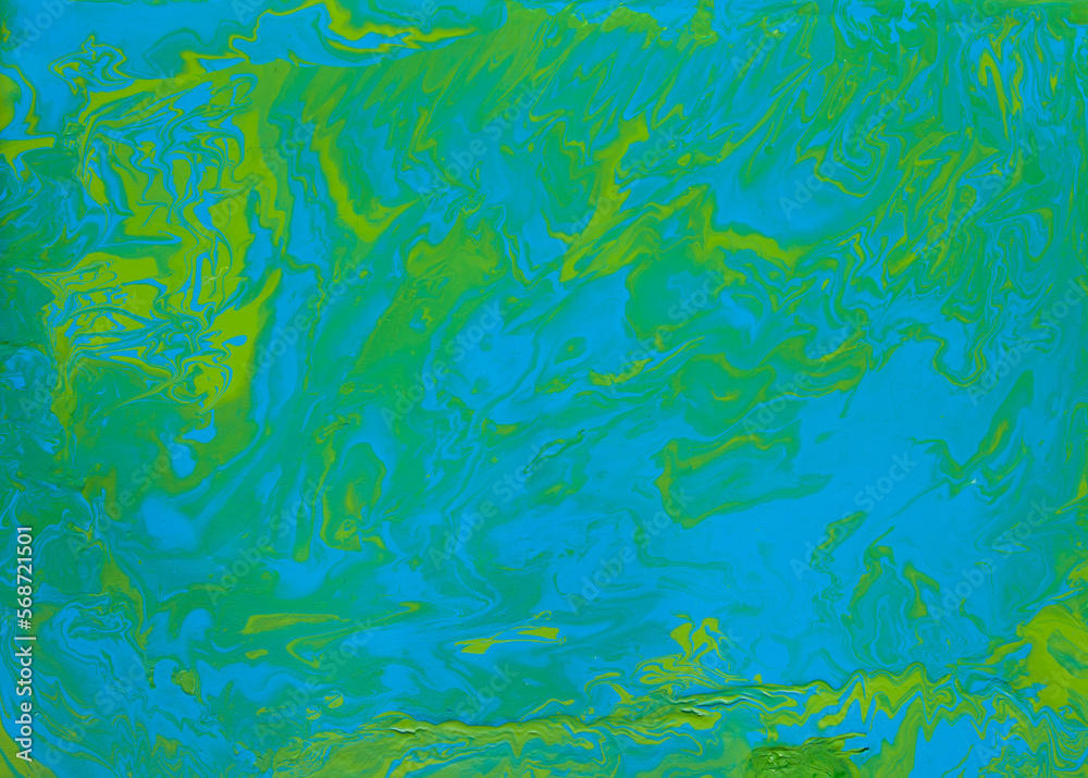Spring in light blue and light green colours, abstract fluid art acrylic painting Spring in light blue and light green colours, abstract fluid art acrylic painting