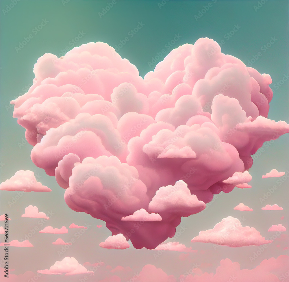 Pink clouds made of hearts