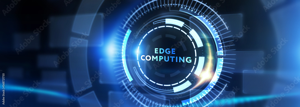 Edge computing modern IT technology on virtual screen. Business, technology, internet and networking concept. 3d illustration