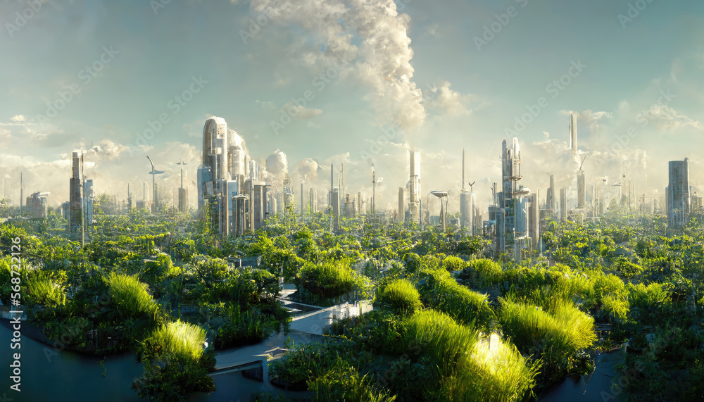 3d illustration of a green utopian city.