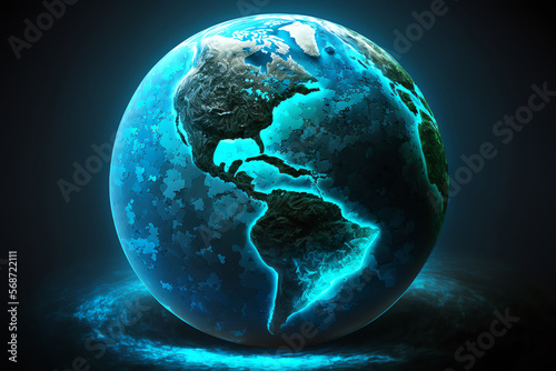 Planet Earth globe. Futuristic glowing planet earth illustration. Generative AI
