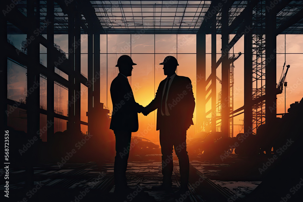 Two businessmen handshake. generative AI