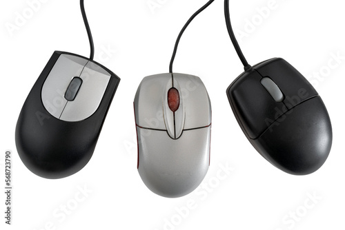 trois souris ordinateur sur fond transparent photo