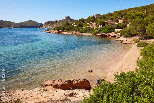 Fototapeta Naklejka Na Ścianę i Meble -  Turquoise waters in Cabrera island shoreline landscape. Balearic archipelago. Spain