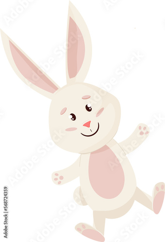 Hare Character. Jumping and Smile Funny  Happy Easter Cartoon Rabbit. PNG