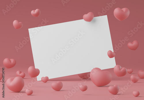 Postcard & Invitation card mockup template Valentine's day with copy space for your logo or graphic design, 3d rendering studio © DN6