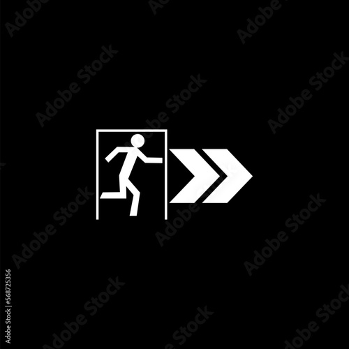 Fire exit icon isolated on black background.