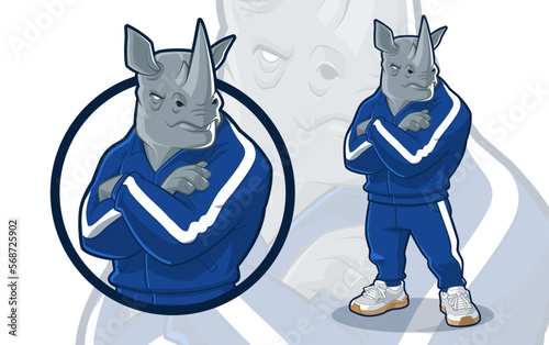 Sporty Looking Rhino in Blue Tracksuit
