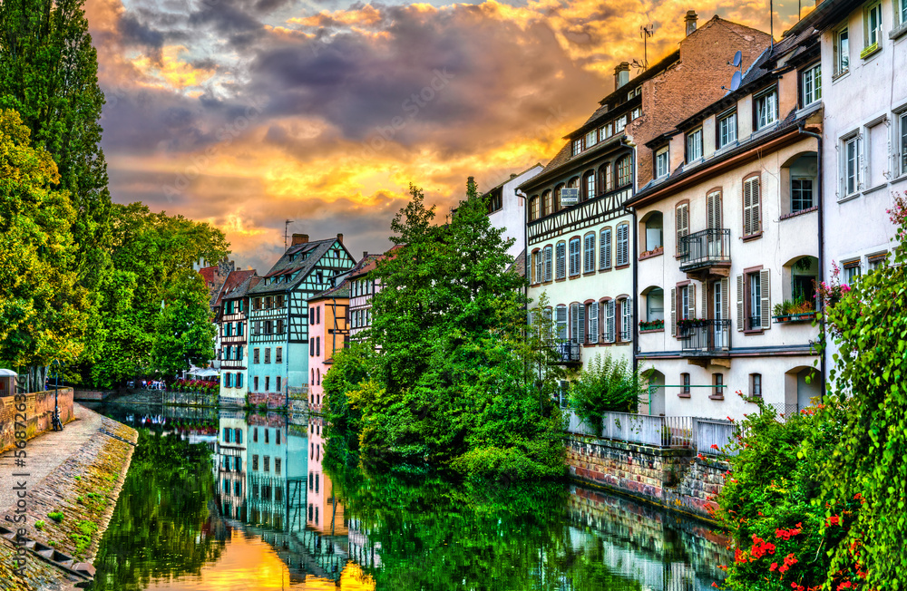 Historic la Petite France quarter in Strasbourg at sunset. UNESCO World Heritage Site in Alsace, France