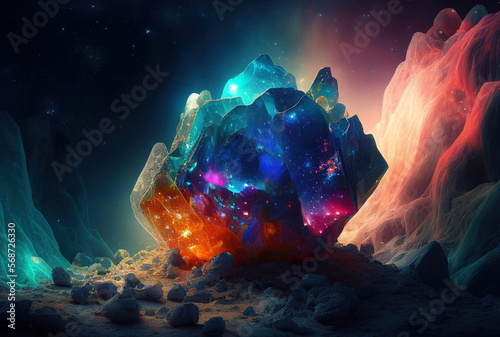 gem of extraterrestrial origin in space, natural resource from another planet in outer space