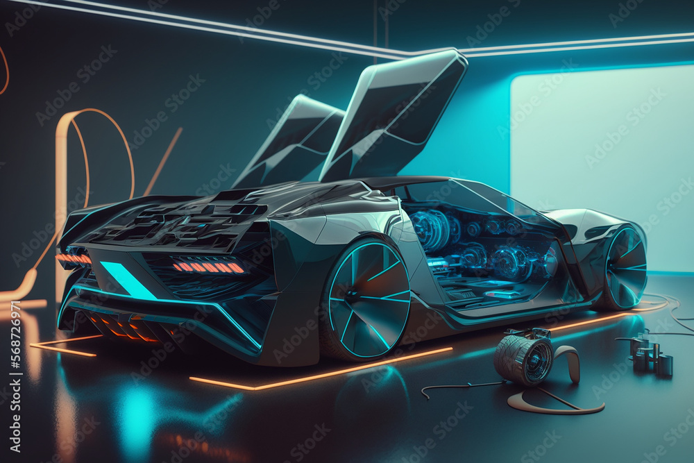 Naklejka premium future car scanning and auto data analysis