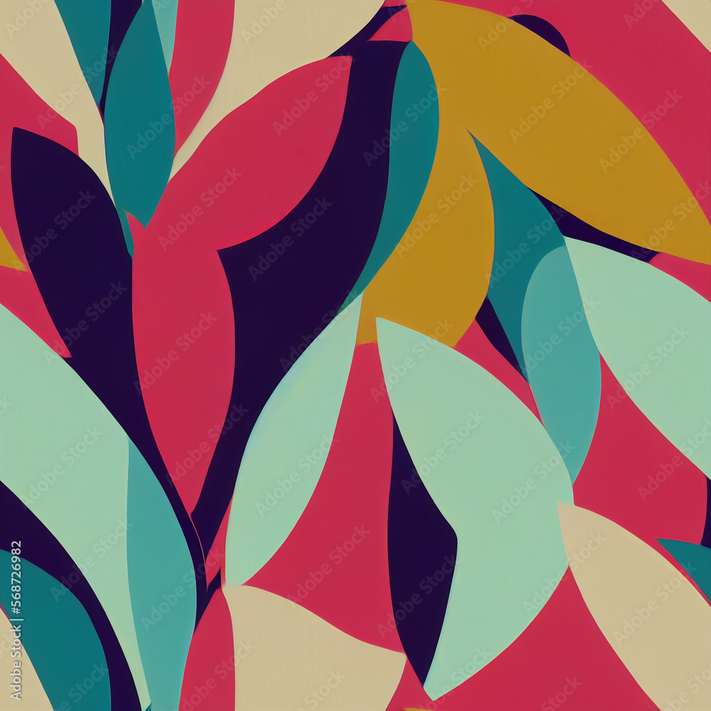 Seamless floral pattern. Background with flowers and leaves. Hawaiian style, hibiscus flowers, fabulous plants, giant fantasy flowers. Background tiles. Generative AI Seamless floral pattern. Background with flowers and leaves. Hawaiian style, hibiscus flowers, fabulous plants, giant fantasy flowers. Background tiles. Generative AI