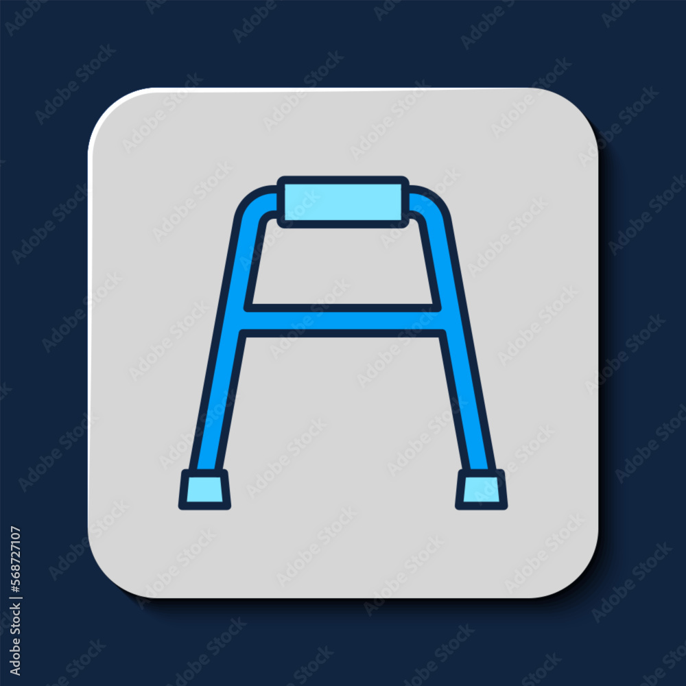 Filled outline Walker for disabled person icon isolated on blue background. Vector Filled outline Walker for disabled person icon isolated on blue background. Vector