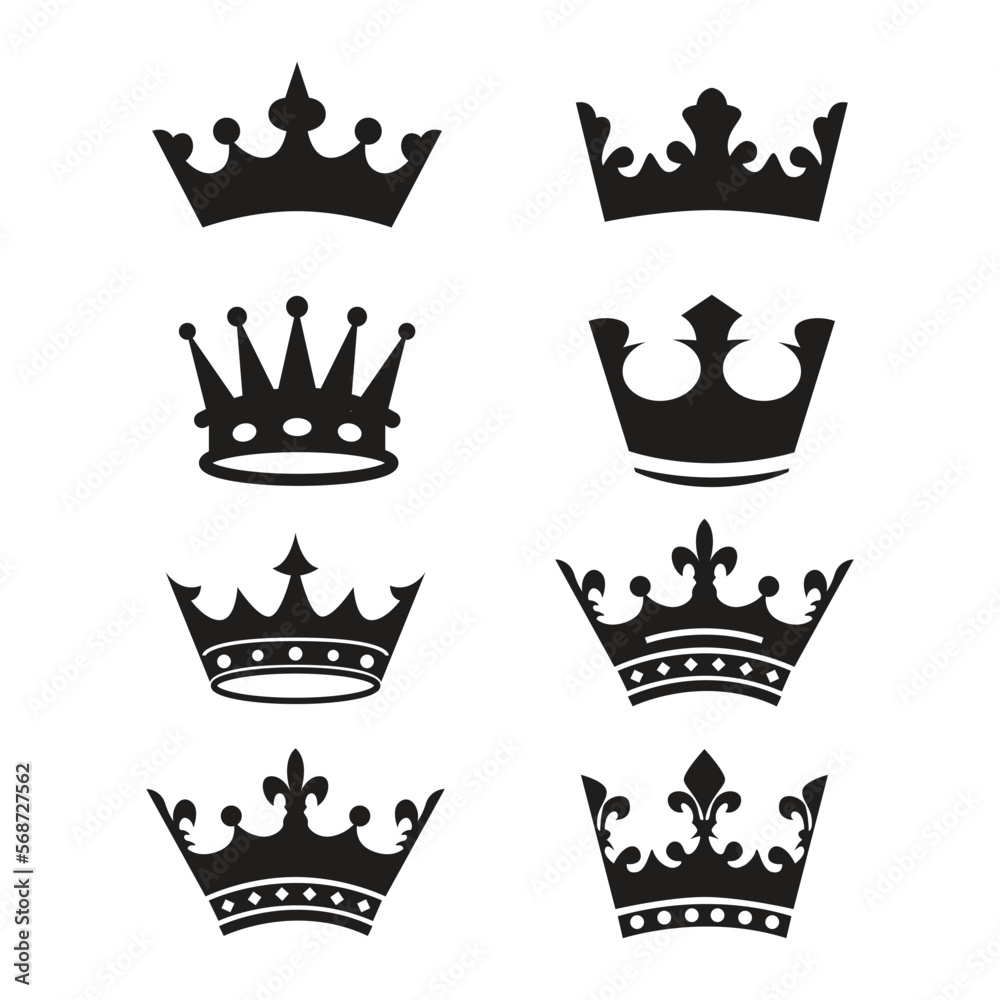 king crown silhouette symbol set king crown silhouette symbol set