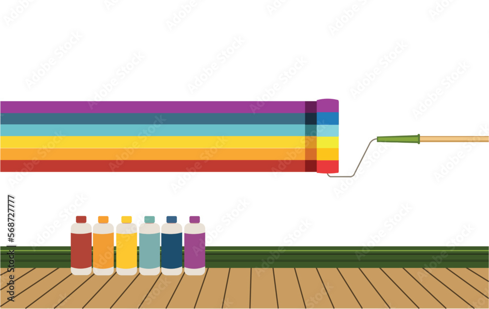 paint rollers paint the walls rainbow colors and paint spray bottles