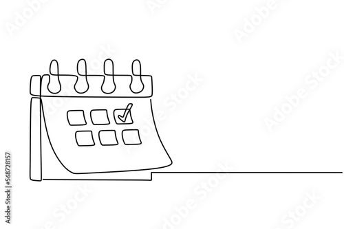 calendar continuous line drawing. One line art of calendar, memorable date, countdown, holiday, weekday and weekend. vector illustration	