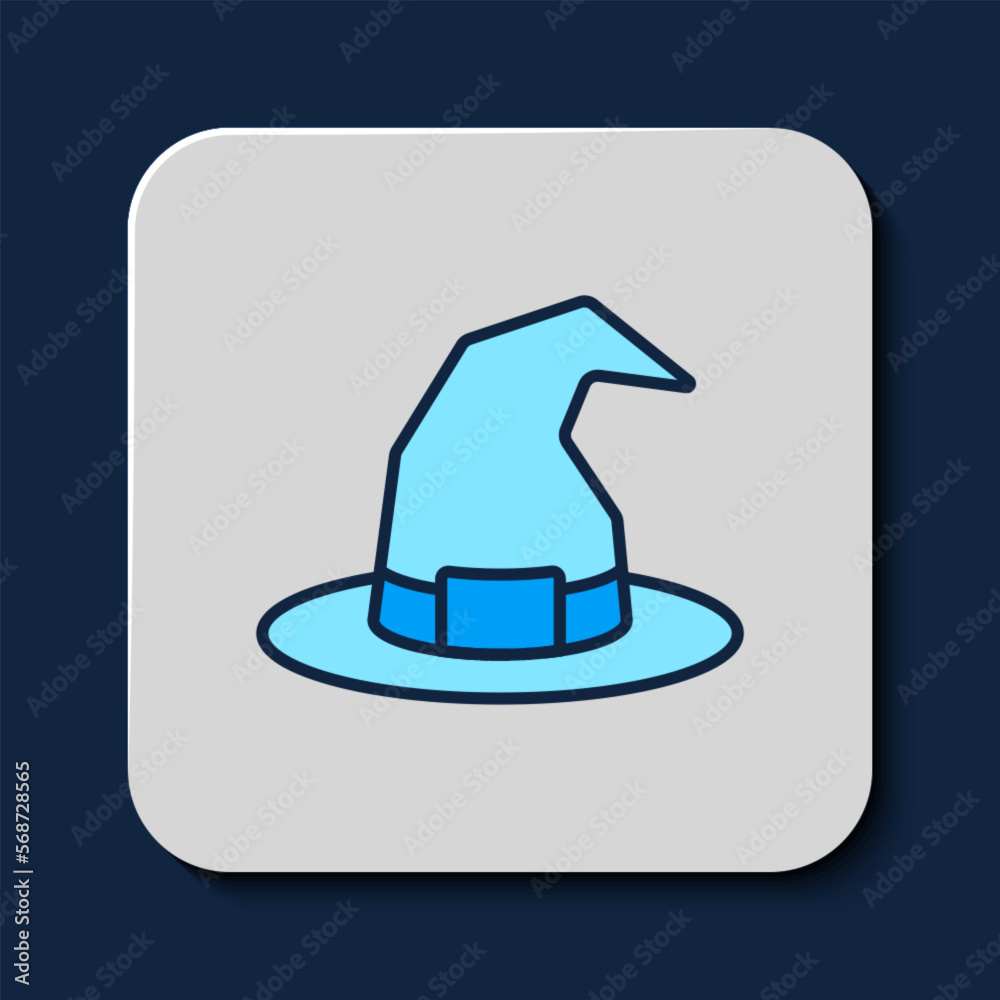 Filled outline Witch hat icon isolated on blue background. Happy Halloween party. Vector Filled outline Witch hat icon isolated on blue background. Happy Halloween party. Vector
