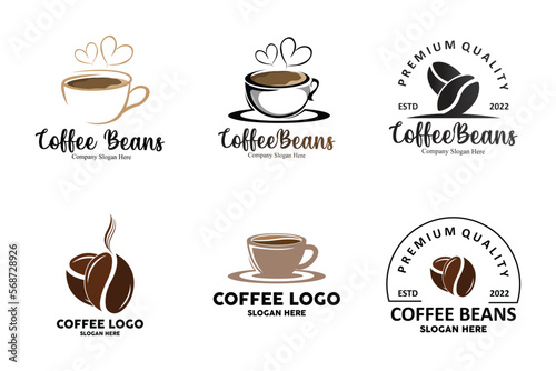 coffee bean drink logo design in brown color vector illustration