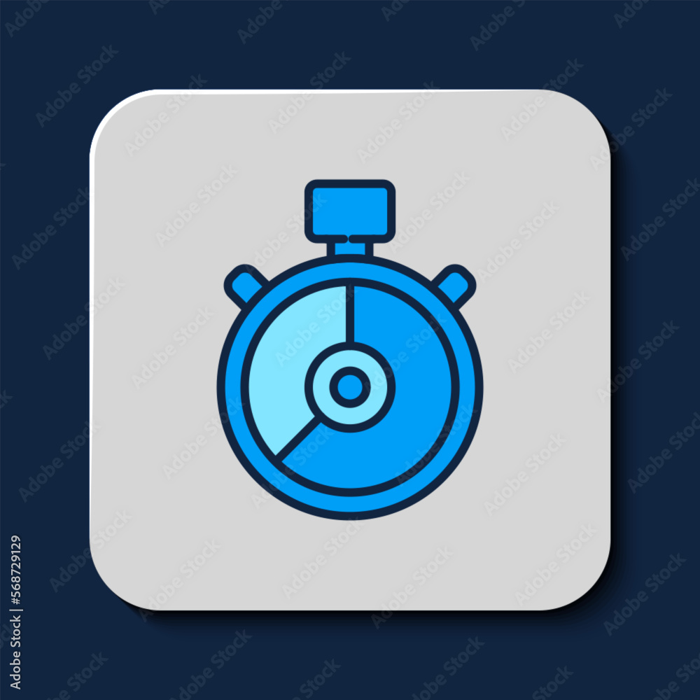 Filled outline Stopwatch icon isolated on blue background. Time timer sign. Chronometer sign. Vector Filled outline Stopwatch icon isolated on blue background. Time timer sign. Chronometer sign. Vector