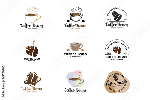 coffee bean drink logo design in brown color vector illustration