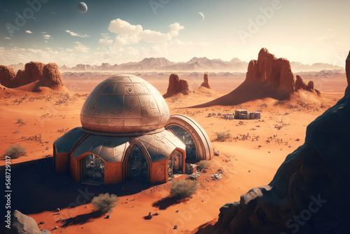 Canvas-taulu 3d illustration of a human colony on mars