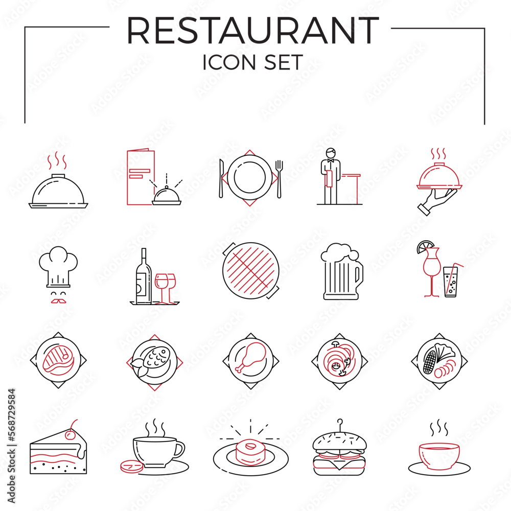 Restaurant icon set. Thin line icons set. Icons for food and drink ...
