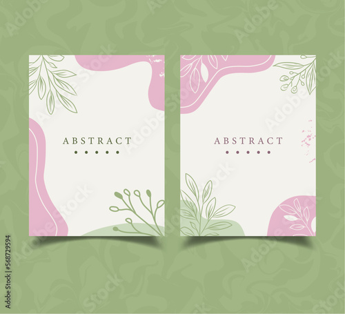 Modern abstract background with leaves and hand drawn geometric shapes and lines. Banner template for social posts, mobile apps, web internet ads, wedding cards and invitation. Vector illustration.