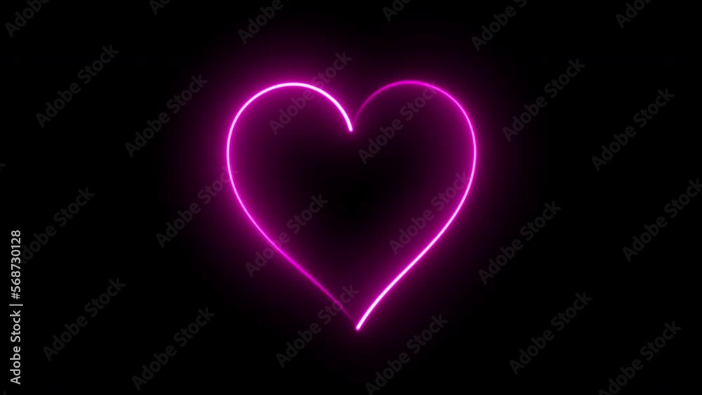 Animated Radial Concentric Beating Heart Icon with Pink Neon Light Effect Isolated on Black Background. Valentines day design element. Glowing neon heart Animated Radial Concentric Beating Heart Icon with Pink Neon Light Effect Isolated on Black Background. Valentines day design element. Glowing neon heart