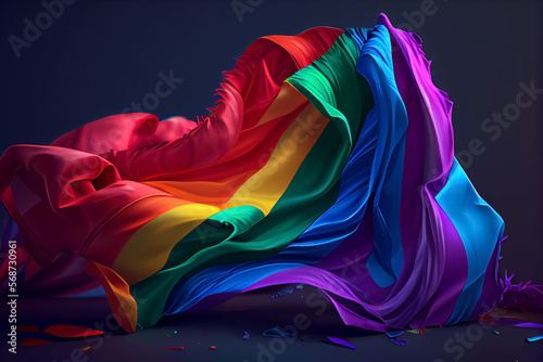Colorful pride flag on black background, AI