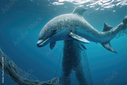 3d illustration of a dolphin tangled in a fishing net © Sebastian Kaulitzki