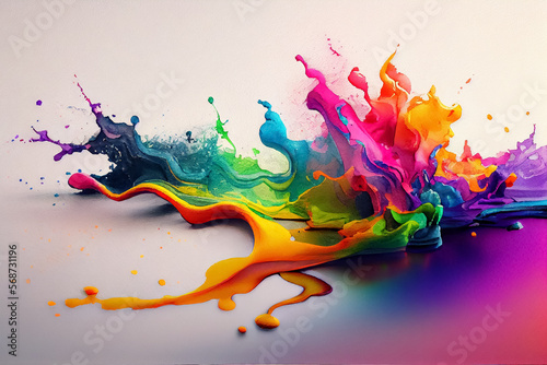 Splashes of rainbow paint. Pride concept. AI