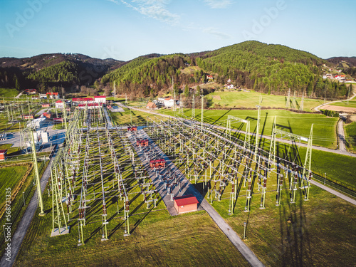 Εκτύπωση καμβά Electrical substation in the suburbs, fields and forest in the surrounding area