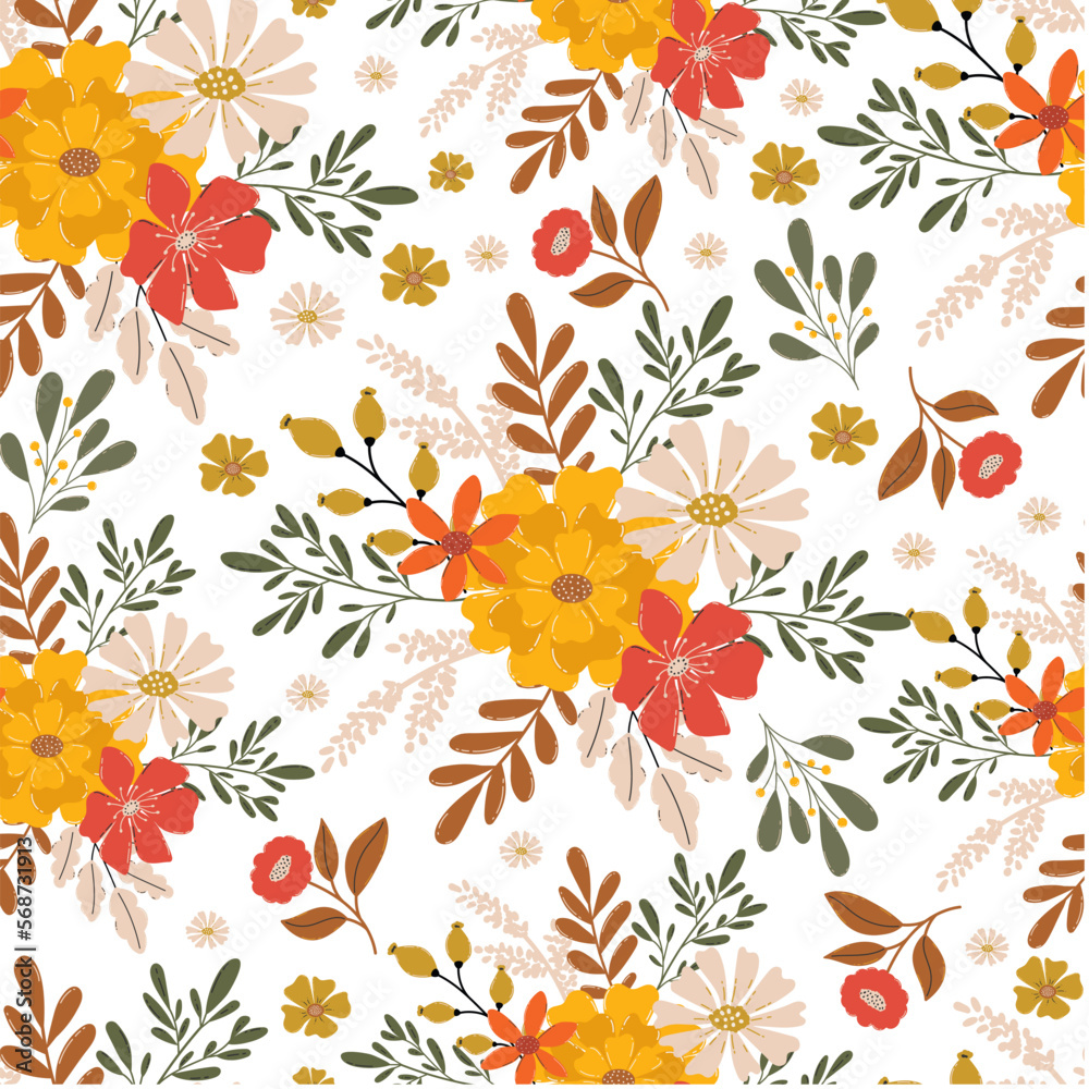 Meadow Wildflower seamless pattern. Creative floral design. Vector pattern for various surface. Blooming meadow background. Blossom floral seamless print.